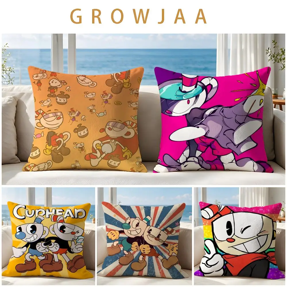 Game Cuphead Cushion Cover Throw Pillow Short Plush Fresh Natural Cushion for Living Room Sofa Ornament Present Gift