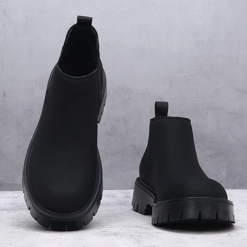Men Plus Size Thick Soled Chelsea Boots Height Increasing Non Slip Business Casual Breathable Frosted Niche Fashion Short Boots