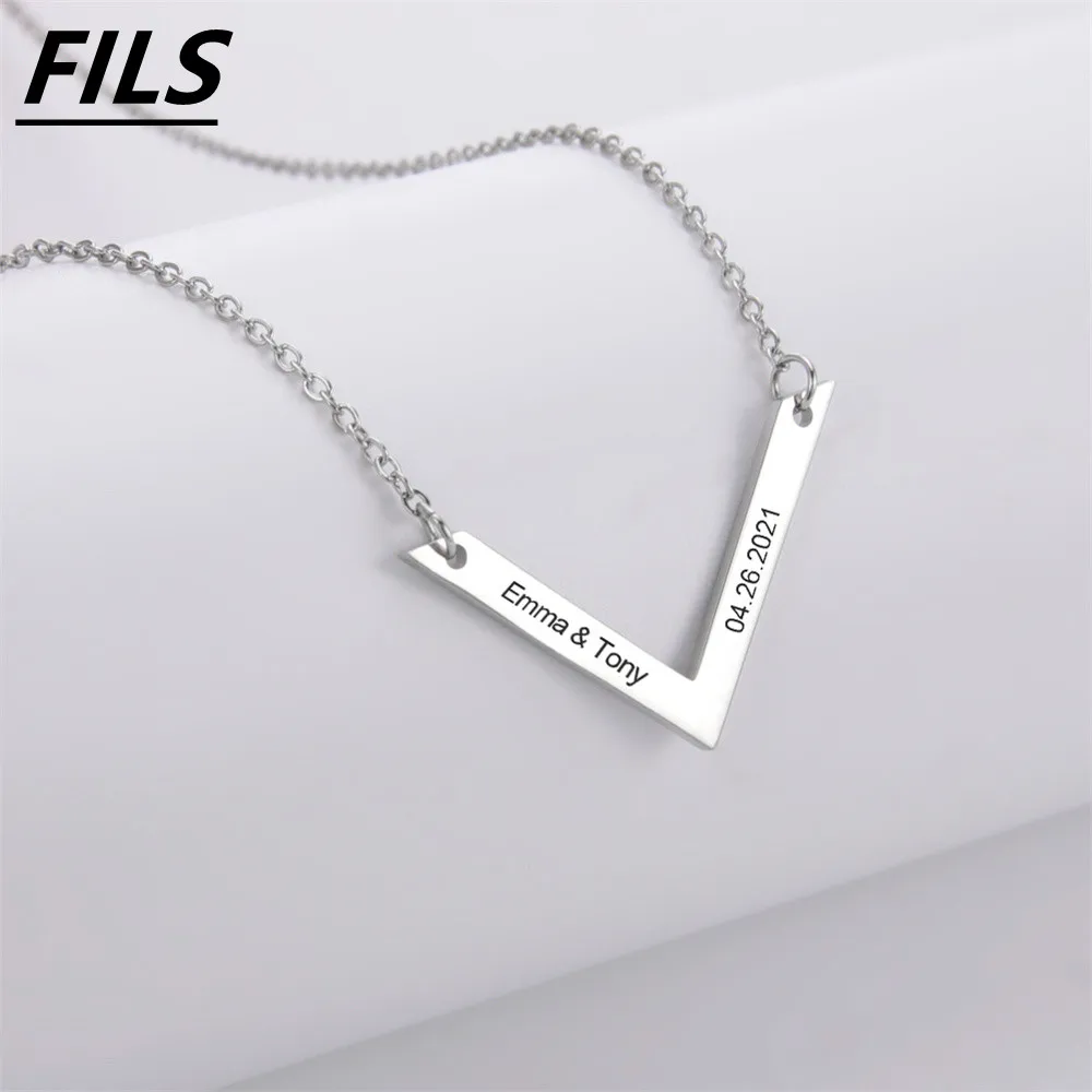 Collier avec Nom Gravé Personnalisé pour Femme et Homme, Pendentif à Angle Droit, Bijoux de la raq, Beau Cadeau d'Anniversaire