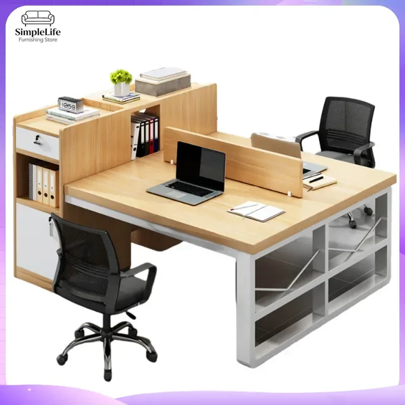 Ergonomic Computer Desk for Office Workstation Four-Person Shared Desk with Privacy Screen Modern L-Shaped Desk Adjustable
