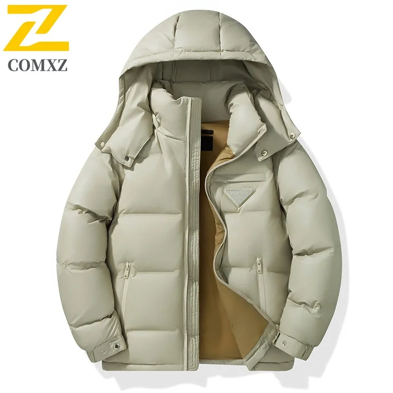 

COMXZ 2025 мужской пуховик повседневный с капюшоном для кемпинга на открытом воздухе ветрозащитный теплый пуховик модное легкое зимнее пальто для путешествий