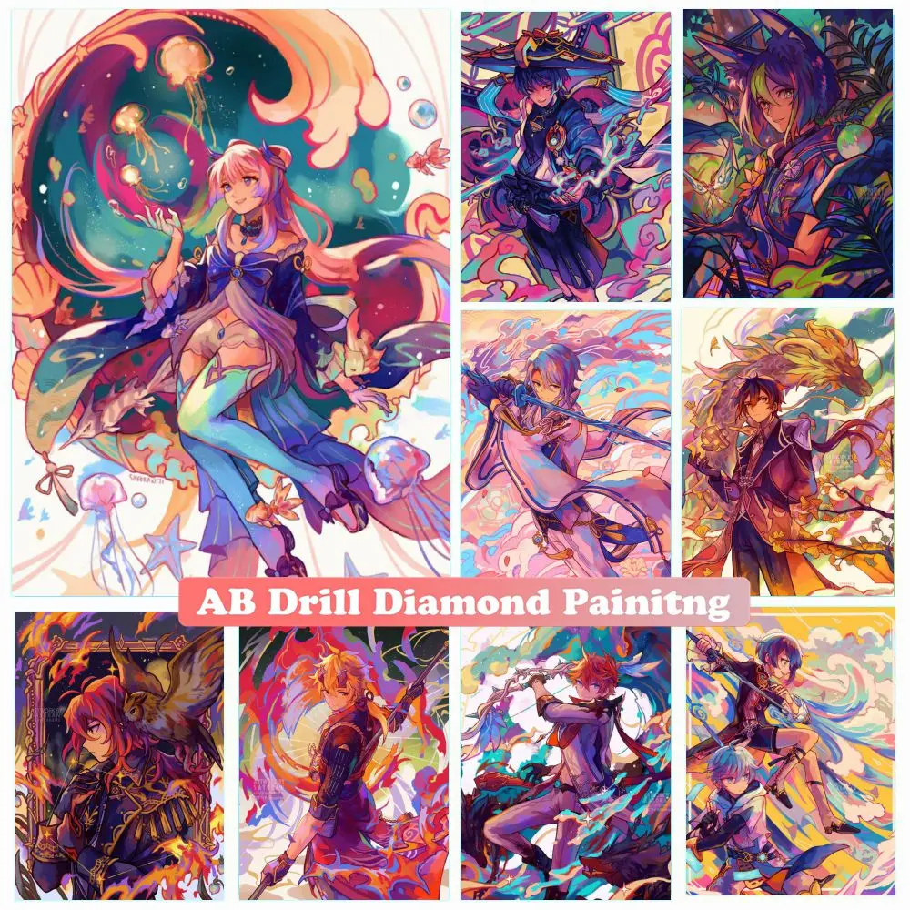 

Game Genshin Impact 5d AB Drill Diamond Painting GuiZhong Nahida Yae Miko Cyno Kokomi Zhongli Diy Art Cross Stitch Home Decor