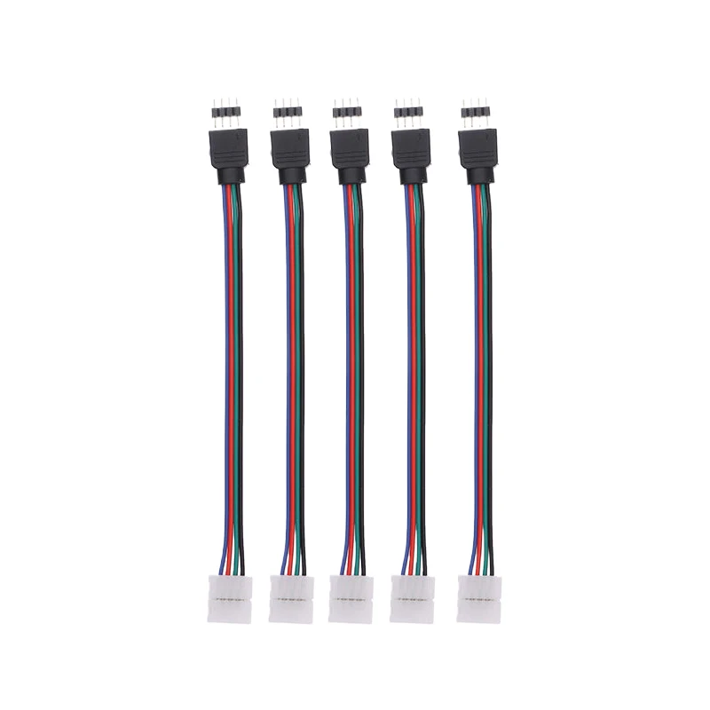 5Pcs 5050 LED RGB Strip Light Connector 4 Pin Conductor Strip To Controller Jumper Solderless Clip On Pigtail Power Adapter