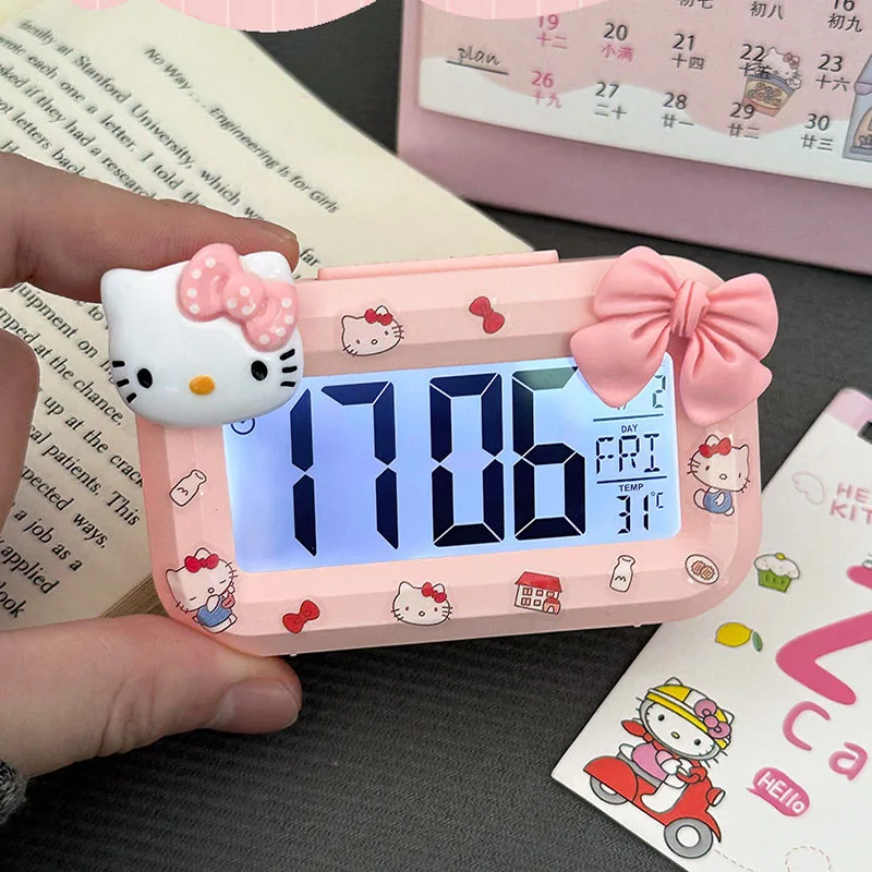 Sanrio hello kitty despertador anime mini noctilucent despertador dos desenhos animados kawaii dormitório relógios decoração de mesa presente da menina