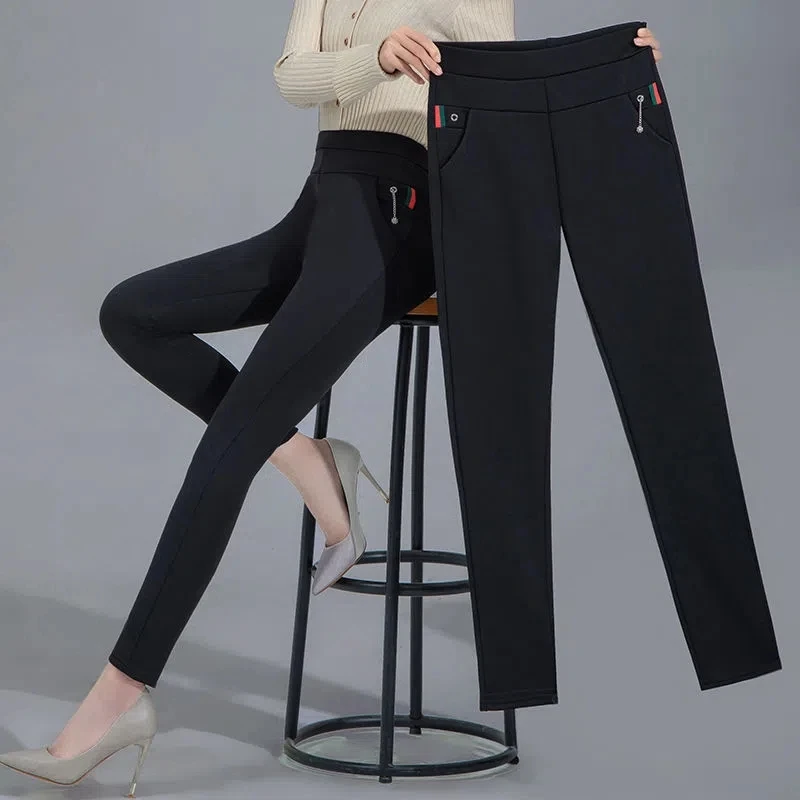 

Spring Summer High Waist Trousers Women's Large Size Casual Women Pants Elasticity Straight Pants Mother Clothing Pencil Pants