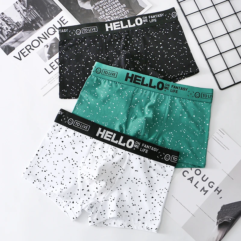 Mens Cotton Star Print Boxer Shorts Breathable U Pouch Mid Rise Underwear Hello Printed 3pcs/2pcs/1pc