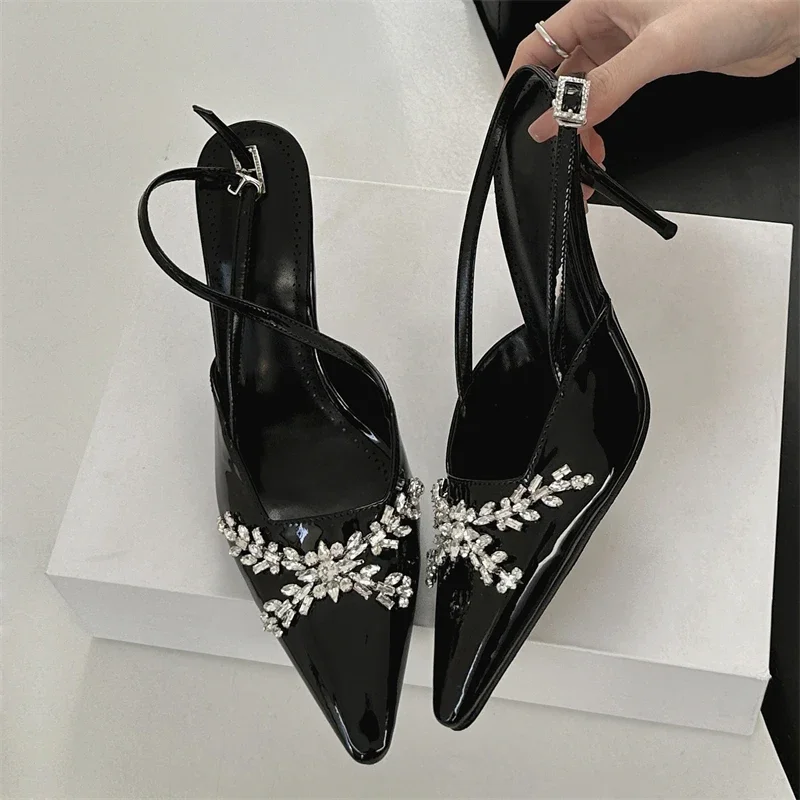 

Aneikeh Design, пикантные женские туфли-лодочки с кристаллами и стразами, банкетные сандалии на тонком высоком каблуке для выпускного вечера, туфли-мюли, Zapatos De Mujer