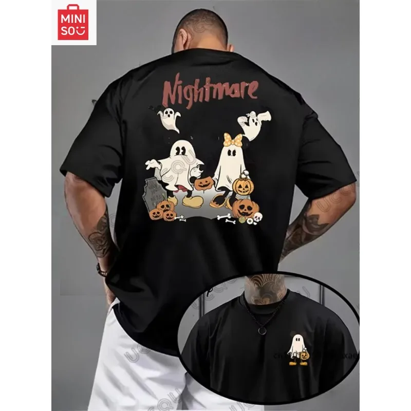 

Мужская хлопковая футболка с принтом Микки Мауса на Хэллоуин, летние футболки с короткими рукавами, мужская одежда, повседневные топы унисекс большого размера