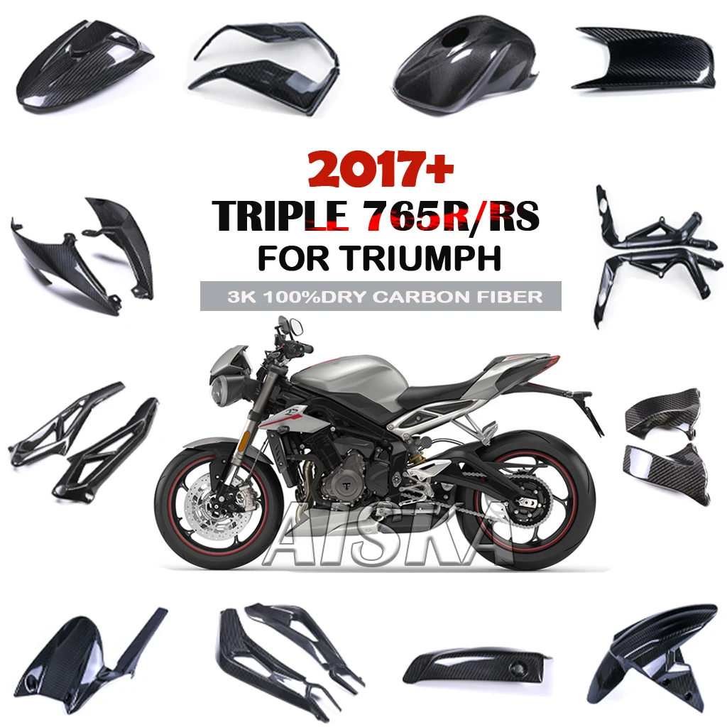 Kit de Carenado Lateral para Tanque de Combustible y Cubierta de Chasis de Fibra de Carbono para Motocicleta Triumph Street Triple 765 R RS 2017+ 2023 2024