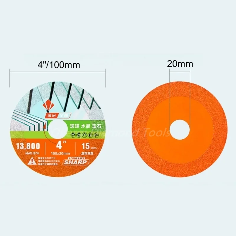 4-Zoll 100mm Glasschneidscheibe, Sägeblatt mit 20mm Aufnahmeloch, Glasschneider-Werkzeuge zum Schleifen von Jade, Kristall, Keramik – Detail 2