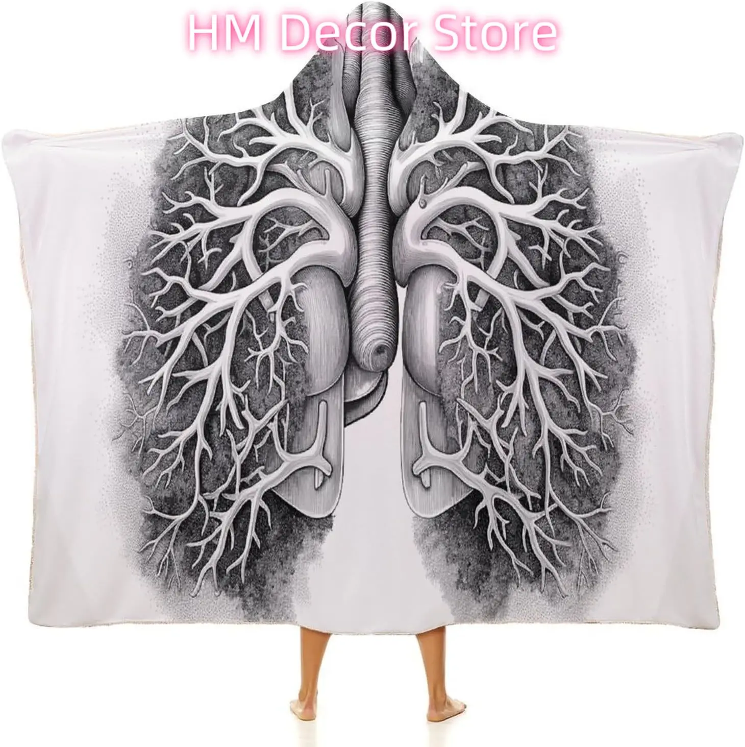 Lungs Vector Image Wearable Hooded Blanket, Ultra Soft Arctic Velvet Cape Cloak Unisex - Cozy Wearable Blanket