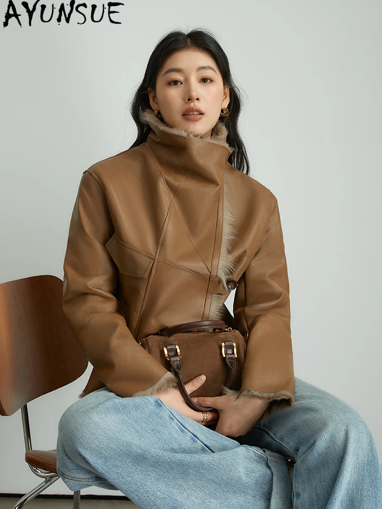 

AYUNSUE Natural Sheepskin Fur Coats Genuine Leather Jacket Women 2025 Warm Lamb Wool Winter Clothes Female Fashion Шуба Женская