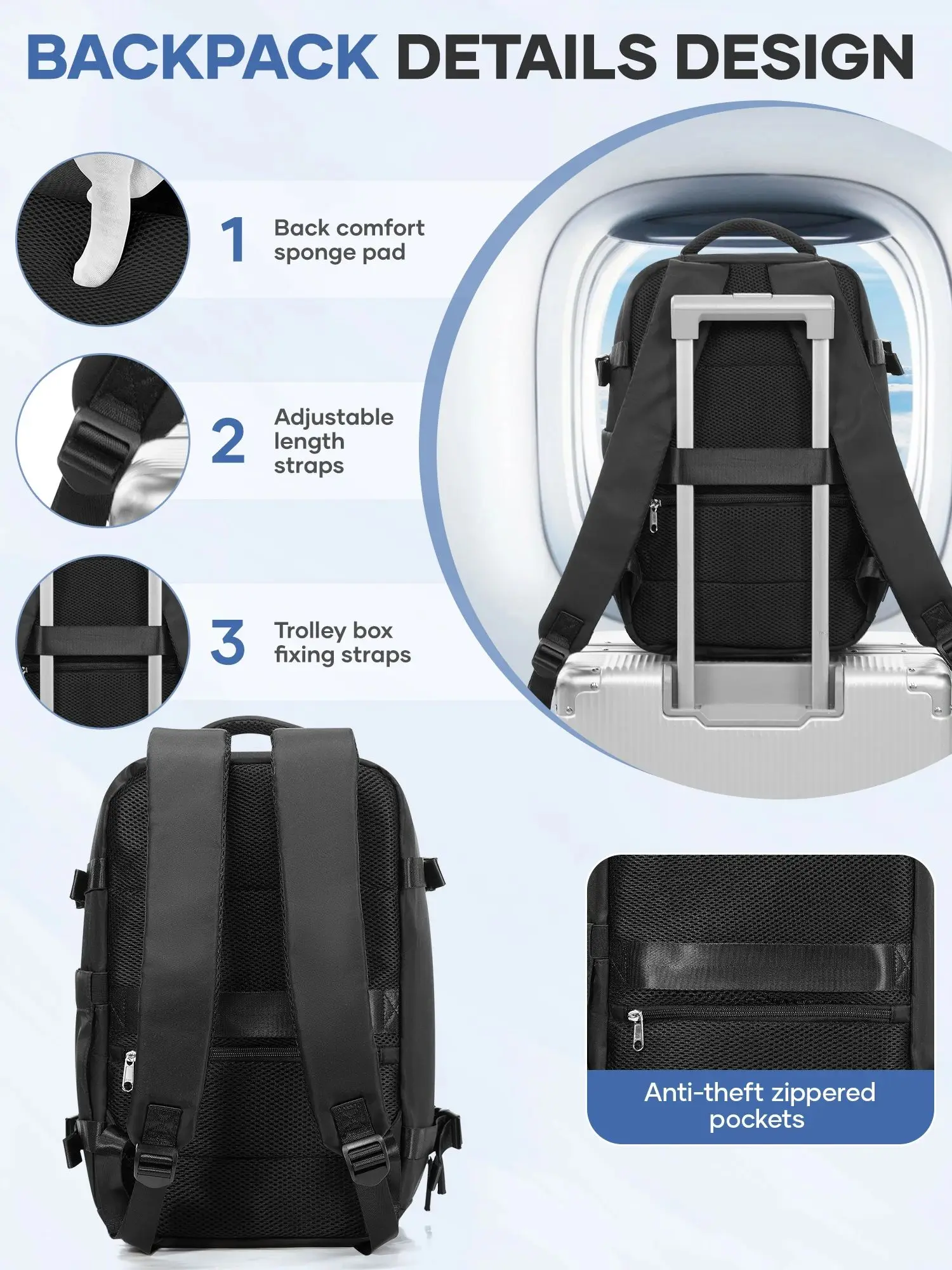 Ryanair 40x20x25 Bolsa de cabine Trave Bag, bolsa de armazenamento a vácuo, bagagem de mão de curta distância Weekender Bolsa noturna Bolsa de lona para homens