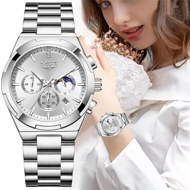 

LIGE Top Brand Luxury Quartz Watches for Women Elegant Stainless Steel Luminous Waterproof Date Wristwatch Ladies Dress Watch