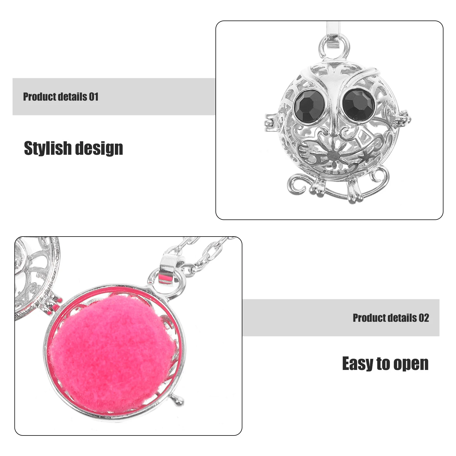 

Essential Oil Diffuser Owl Necklace Silver Hollow Front Shell Pendant Aromatherapy Locket with 6 Colored Aromatic Cotton