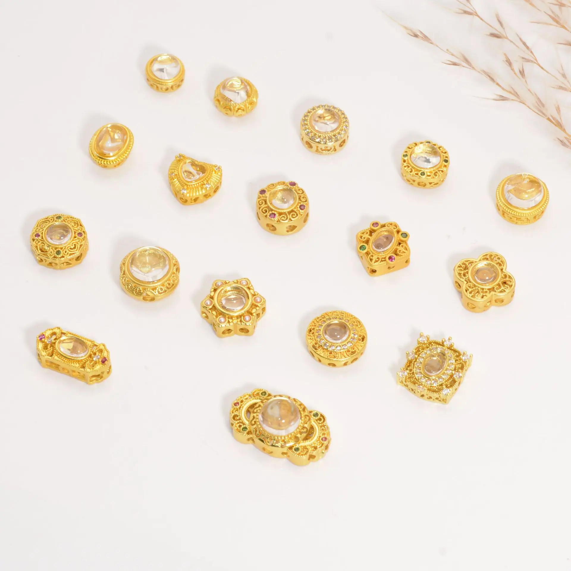 5 Pieces Inlaid with Cat Eye Crystal Multi-through Hole Bead DIY Pearl Bracelet Beaded Necklace Jewelry Accessories Wholesale