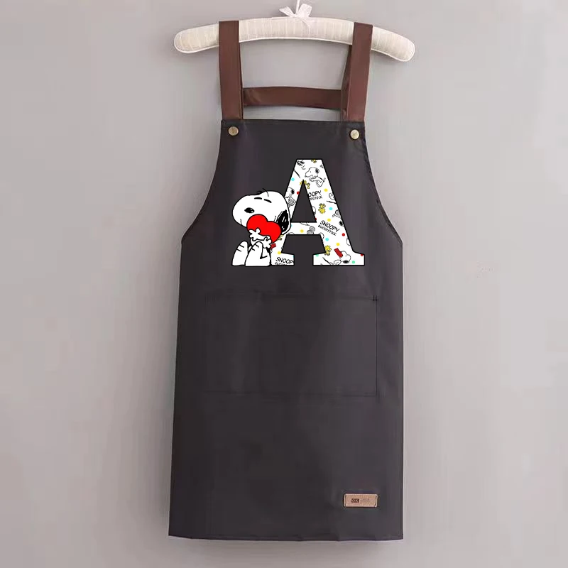 Snoopy  Kitchen Aprons Fashion Letter A-Z Printed Signature Waterproof Home Chef Baking Clothes with Pockets Adult Bib Waist Bag