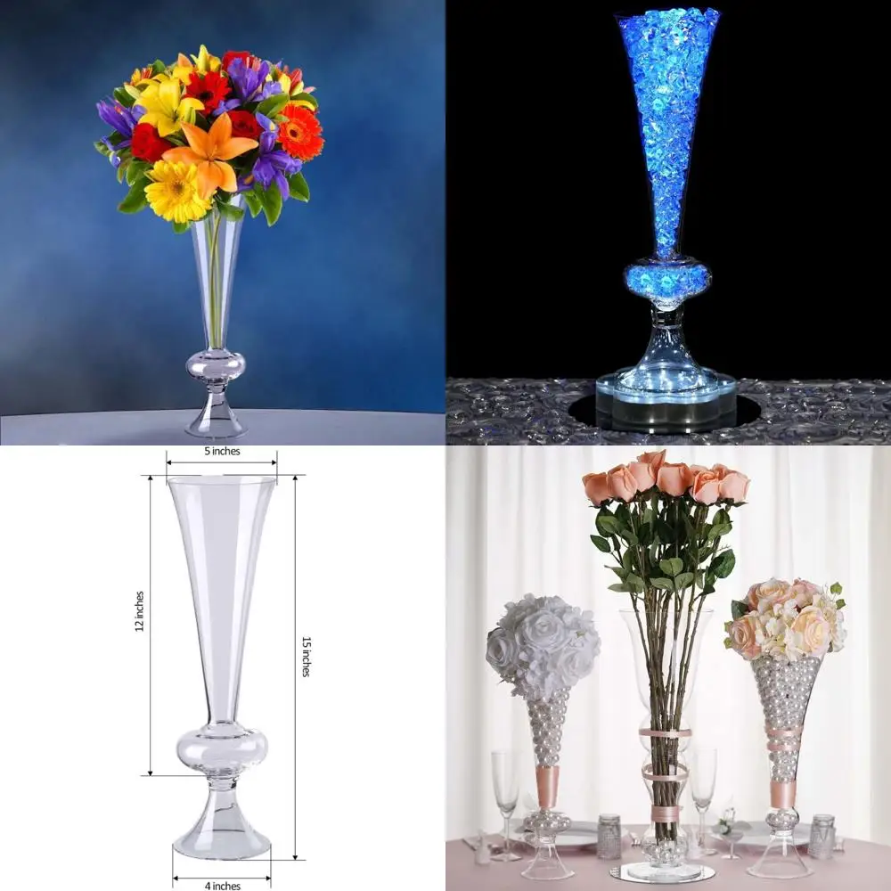 

Set of 4 Reversible Crystal Ball Trumpet Vases - 15 Inch Tall Glass Decor for Elegant Events and Home Accents