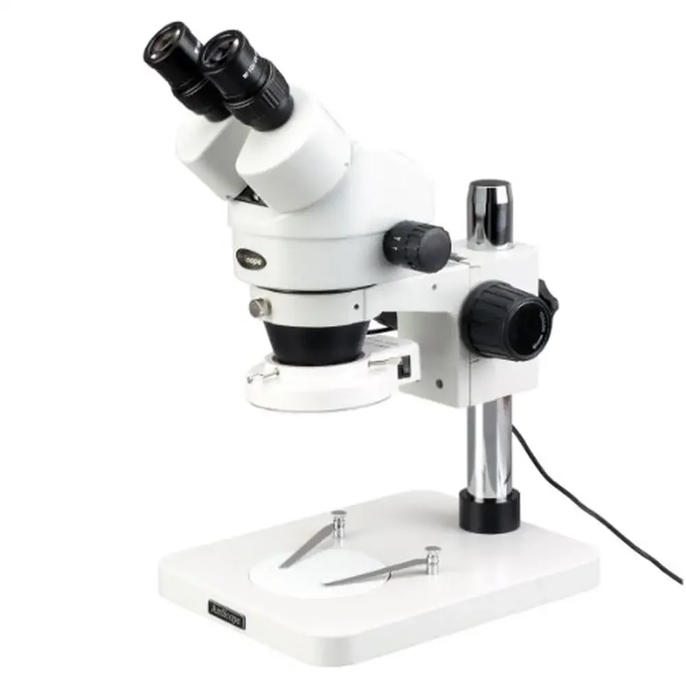 

Professional Stereo Zoom Microscope Binocular Viewing 7x-45x Magnification 0.7x-4.5x Objective 64-Bulb LED Light PE Material