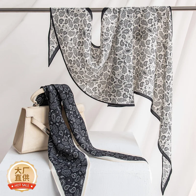 All-Matching Graceful Scarf Crepe De Chine Neckerchief Double-Sided Small Cashew Printed Sunshade Shawl for Women