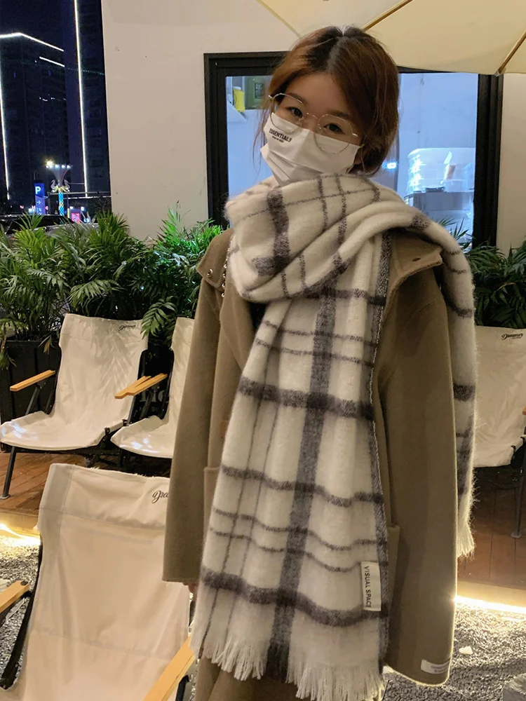 Plaid Keep Warm Scarf for Women Thick Cashmere-like Showl 2024 News Female Ladies Loose Thivkeing Winter Autumn R157