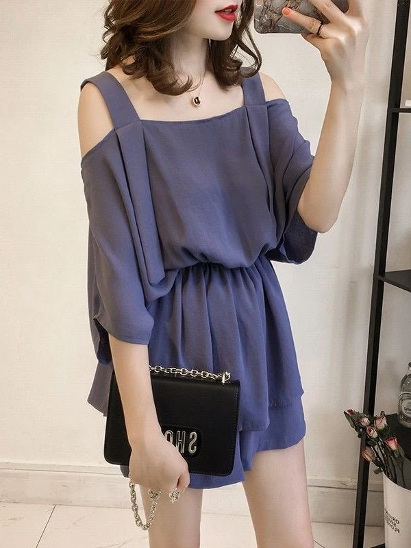 

Outlet Summer Women's Loose Meat Concealing Age Reduction Strap Top Two-Piece Set Commute Korean Style High Waist Short Shorts