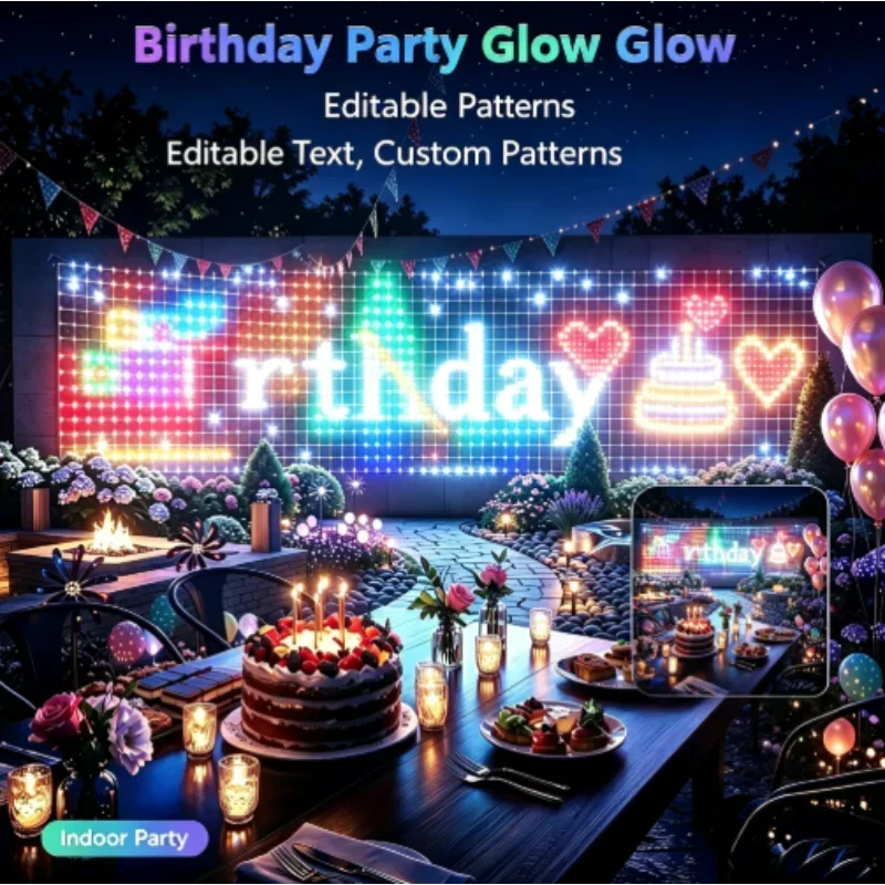 RGBIC LED Outdoor Net Lights Christmas Flexible Matrix Grid for Patio Pergolas Bush Wedding Party Holiday Yard Decor Garden