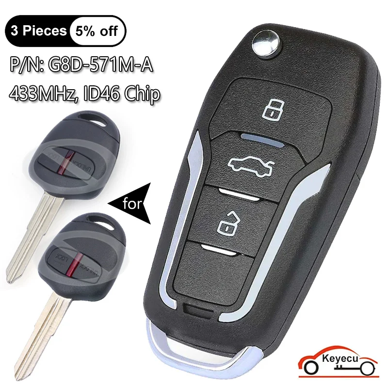 

KEYECU 433MHz ID46 Chip for Mazda Lancer Outlander L200 Shogun Pajero Triton Auto Upgraded Flip Remote Key Fob P/N: G8D-571M-A