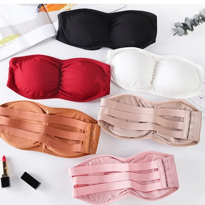 Summer Strapless Bra Women Sexy Invisible Tube Anti Slide Underwear Chest Wrap with Removable Pad Girl Female One-piece Lingerie