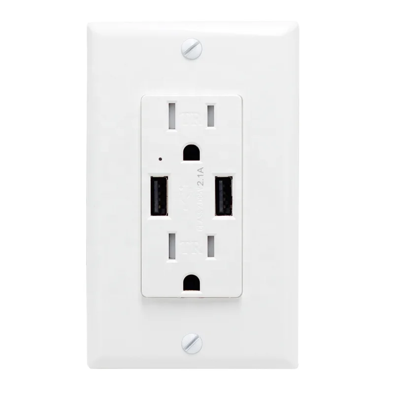 

USB Outlet 15A 125V US duplex receptacle 2 AC outlet power socket with 2 USB port 4.2A USB Outlet Wall Socket