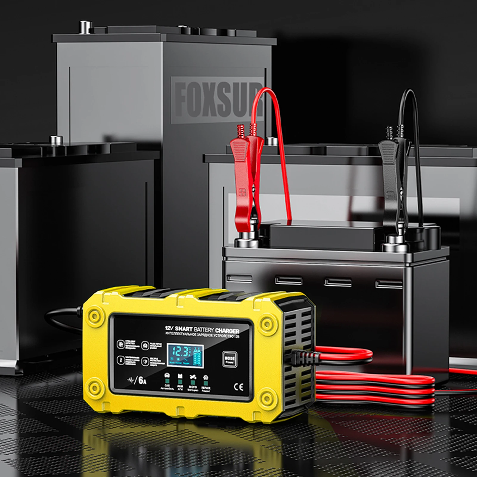 

6A 12V Автомобильное зарядное устройство для обслуживания автомобильных и мотоциклетных аккумуляторов Зарядное устройство для авто мотоциклов Свинцово-кислотные гелевые аккумуляторы AGM