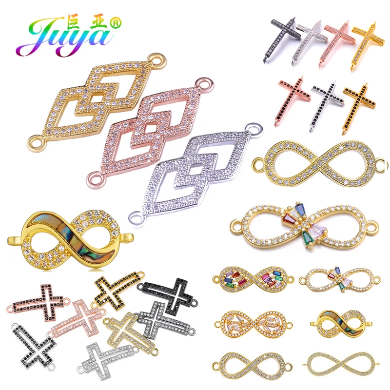 Juya DIY Religious Christian Jewelry Making Accessories 18K Gold Plated Copper Infinity Cross Charm Connectors Finding Supplies