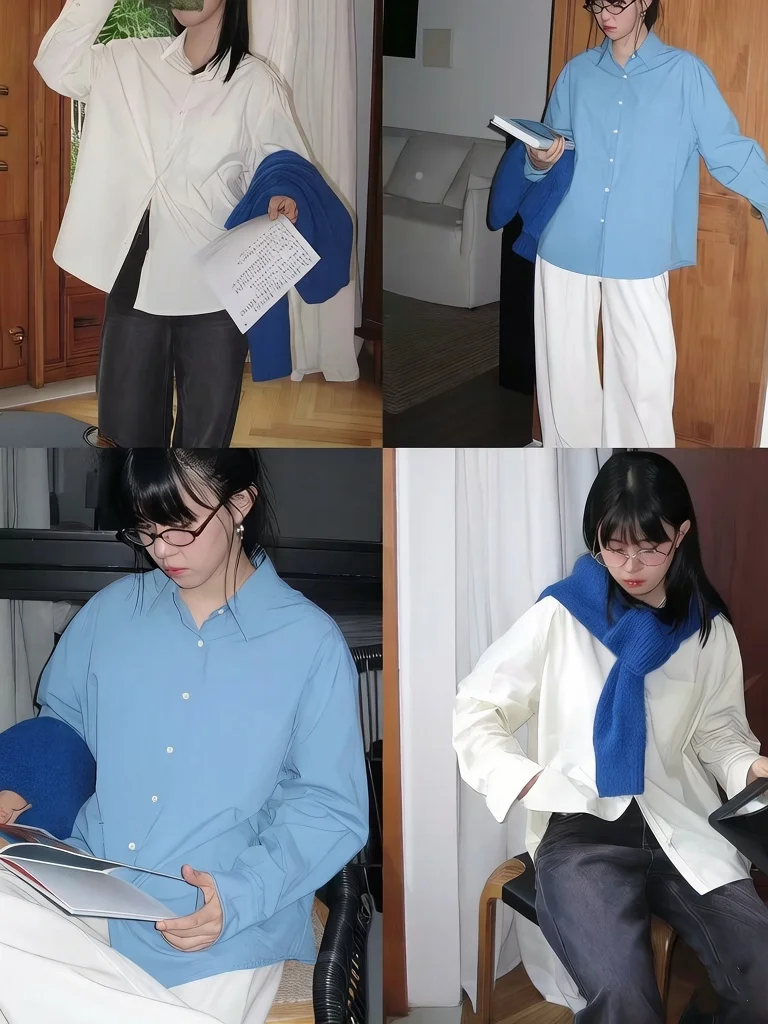 Camisa Casual de Algodão Azul, Camisas e Blusas Simples para o Dia a Dia, Camisas Sólidas de Primavera e Verão para Mulheres, Tops Oversized de Manga Longa