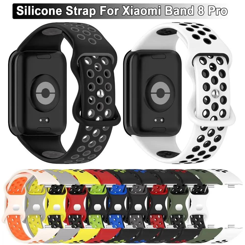 New Two-Color Silicone Band Strap Replacement Accessories Bracelet Breathable Buckle Watchband for Xiaomi Band 8 Pro Smart Watch