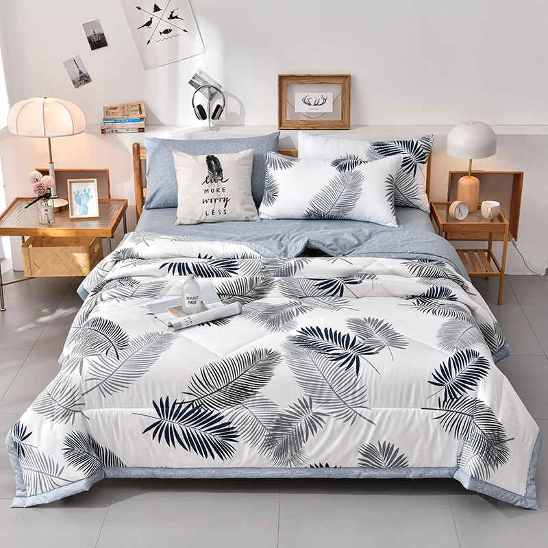 Soft Skin Friendly Summer Quilt Set or Single Quilts Lightweight Breathable Thin Comforter Sets Washable Single Double Blanket