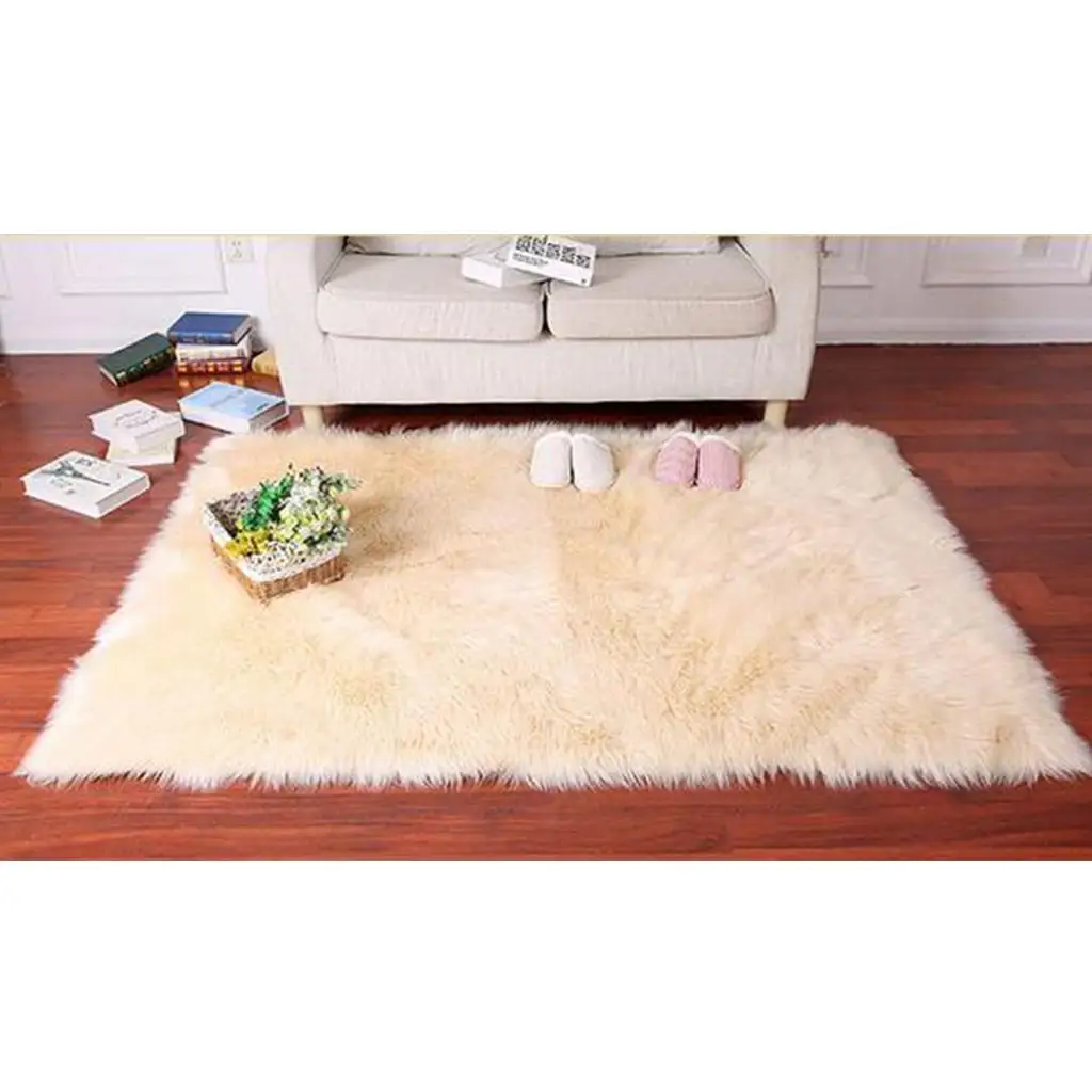 Plush Faux Sheepskin Carpet for Bedroom Cozy Room Rug Cute Floor Mat for Kids Play Area