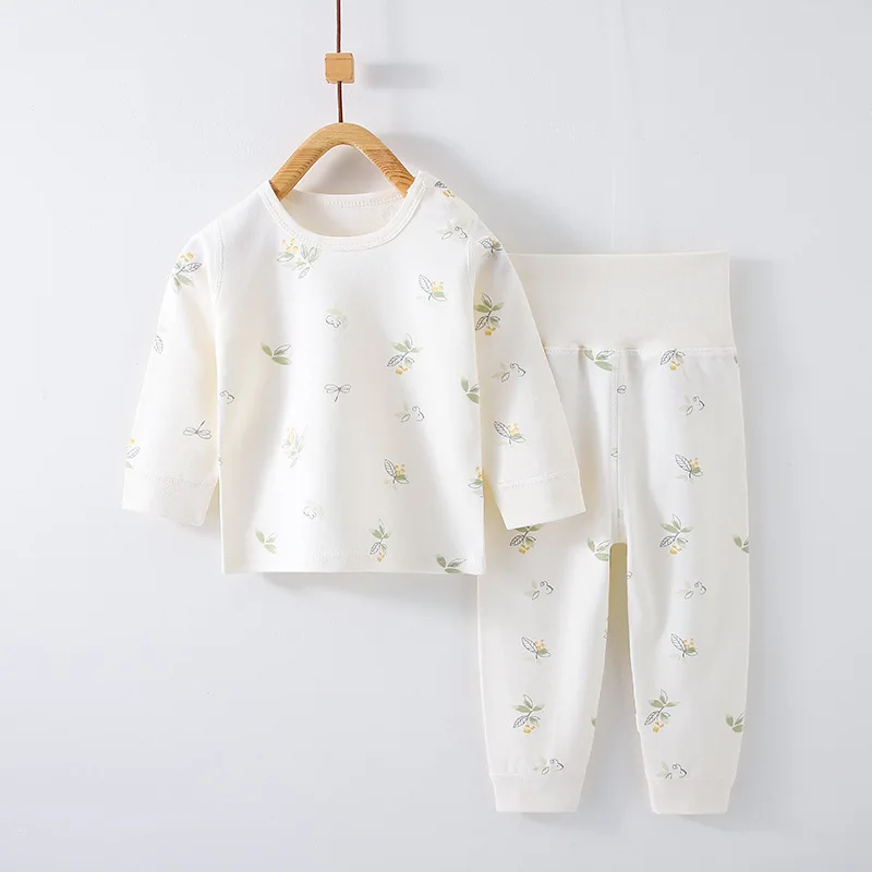 Frühling und Herbst Baby Pyjama und schläfrige Hosen Set aus reiner Baumwolle hohe Taille Bauchs chutz Baby zweiteilig Set Großhandel