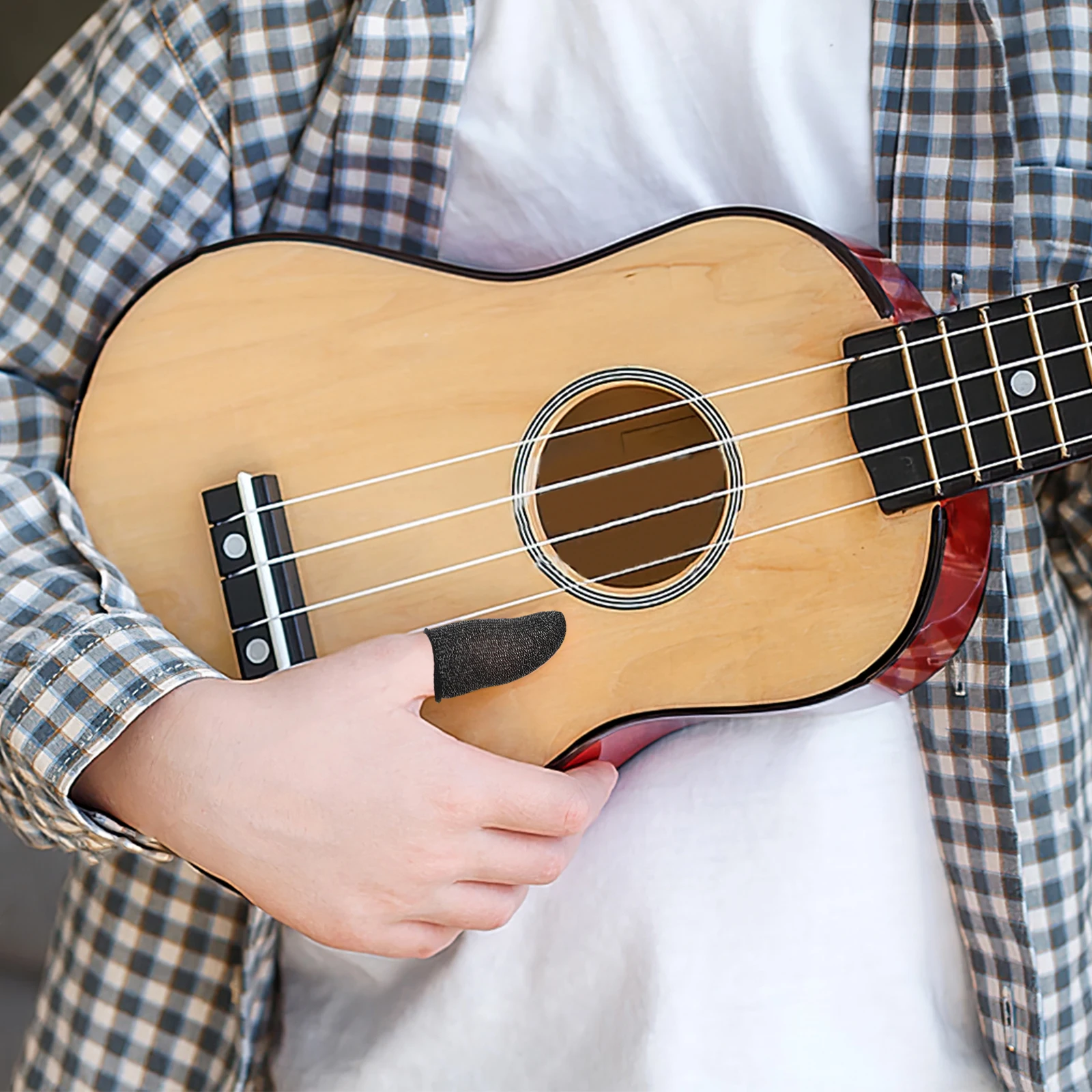 

2Pcs Guitar Bass Guitar Finger Protectors Cots Black Fiber Covers Kids Adults Thumb Protectors Left Right Hand Ukulele