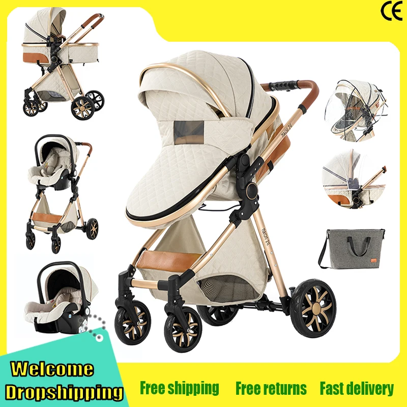 Passeggino Per Neonati 3 In 1 Con Seggiolino Auto Per Neonati, Seduta Alta Reversibile, Passeggino Pieghevole, Culla Per Bambini Da 0 A 36 Mesi, Chiusura Con Una Mano, Schienale Regolabile, Tettuccio Traspirante, Ampio Cestino Portaoggetti, Copertura Antipioggia-image