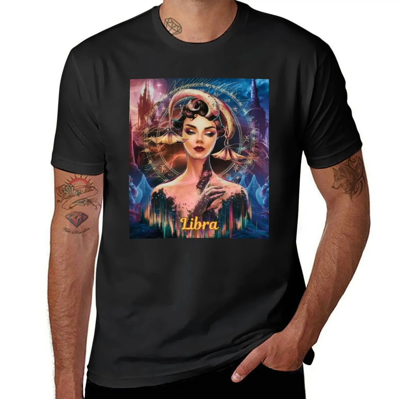 Libra Zodiac, whimsical lady, celestial woman T-Shirt sports fans graphics t shirt men