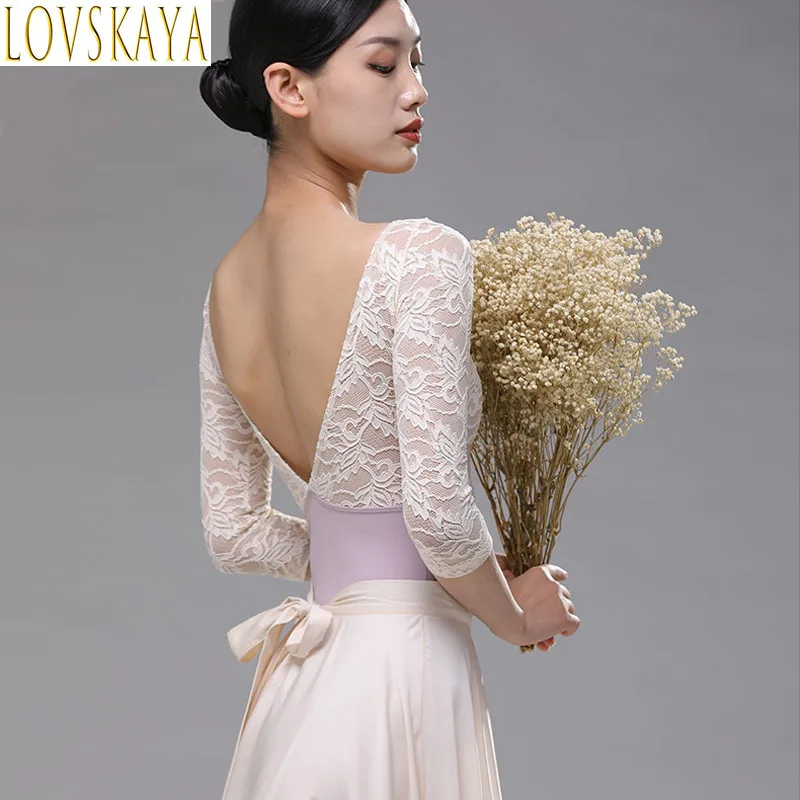 High end Spring and Autumn Long sleeved Lace Ballet Skirt Practice Gymnastics Skirt Women's Ballet Skirt Dance Dress