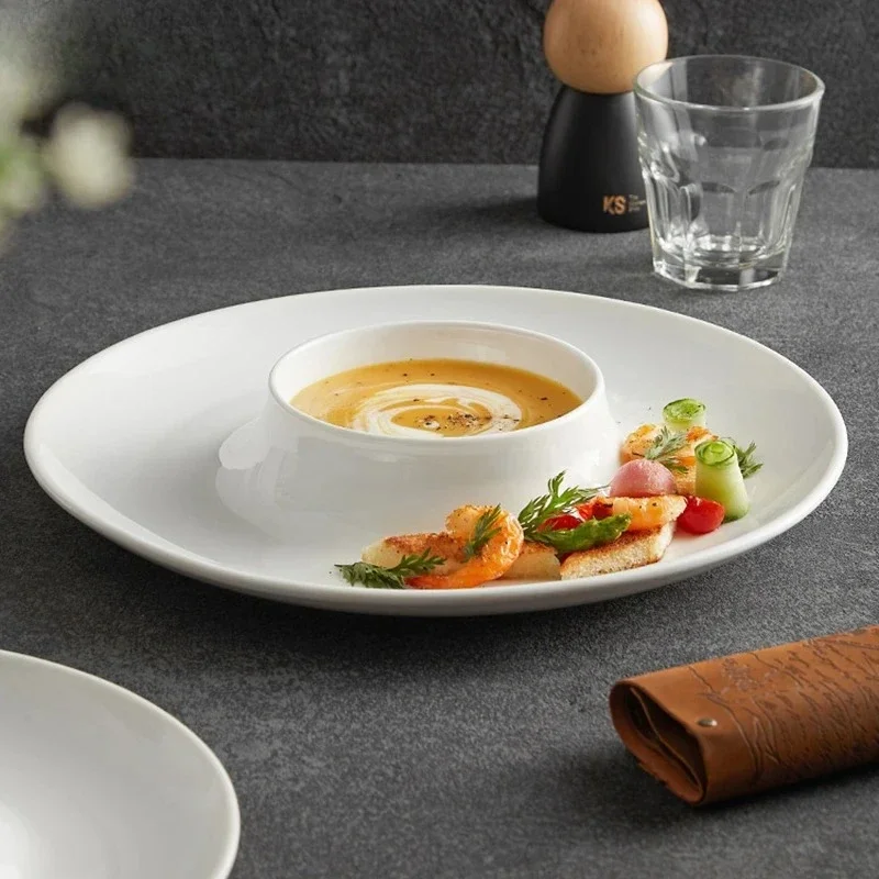 Ceramic Dinner Plate Restaurant Pure White Dessert Plate Thick Soup Plate Pasta Plates Snack Plates Household Circular Tableware
