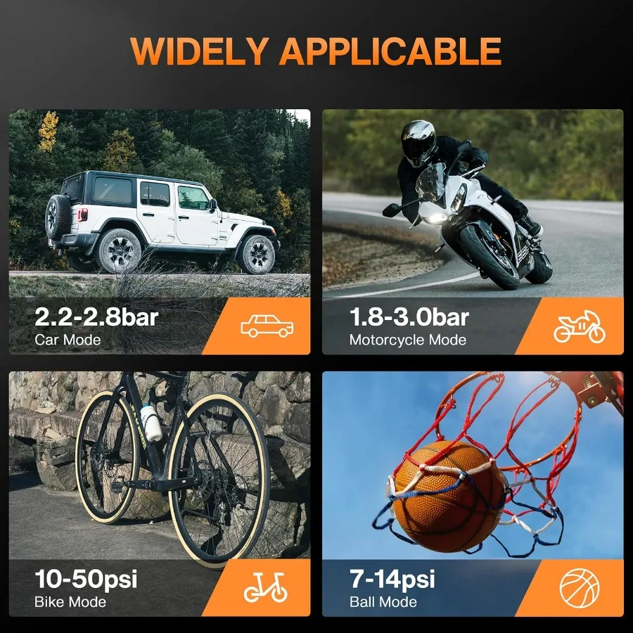 ضاغط هواء محمول لإطارات السيارات مع مقياس ضغط الإطارات المدمج ومنفاخ الإطارات الكهربائي بإضاءة LED الليلية حتى 160 رطل لكل بوصة مربعة #5