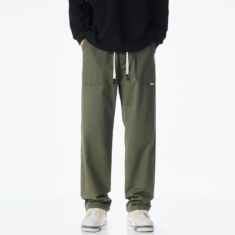 

2025 New Spring Summer Autumn Cotton Straight Leg Men's Loose Wide-leg Casual Pants Joggers Trousers Men Clothing