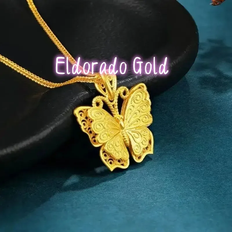 

Eldorado Gold Eldorado Gold Eldorado Eldorado Luxury 24K 9999 Pure Real Gold Women's Silk Butterfly Pendant Clavicle Chain