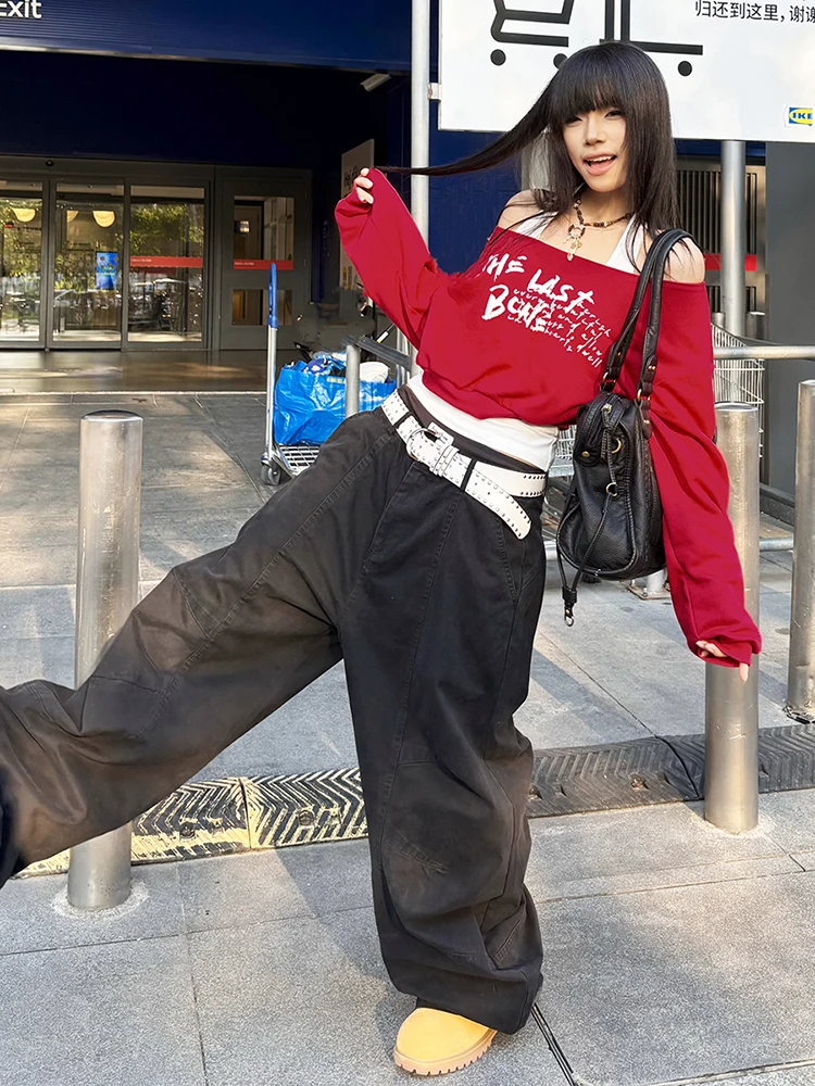 

Sisterlinda Autumn Trend Two Tops Women Letter Print Letter Print Crop Tops+Halter Vests Letter Print Street Fashion Clothing