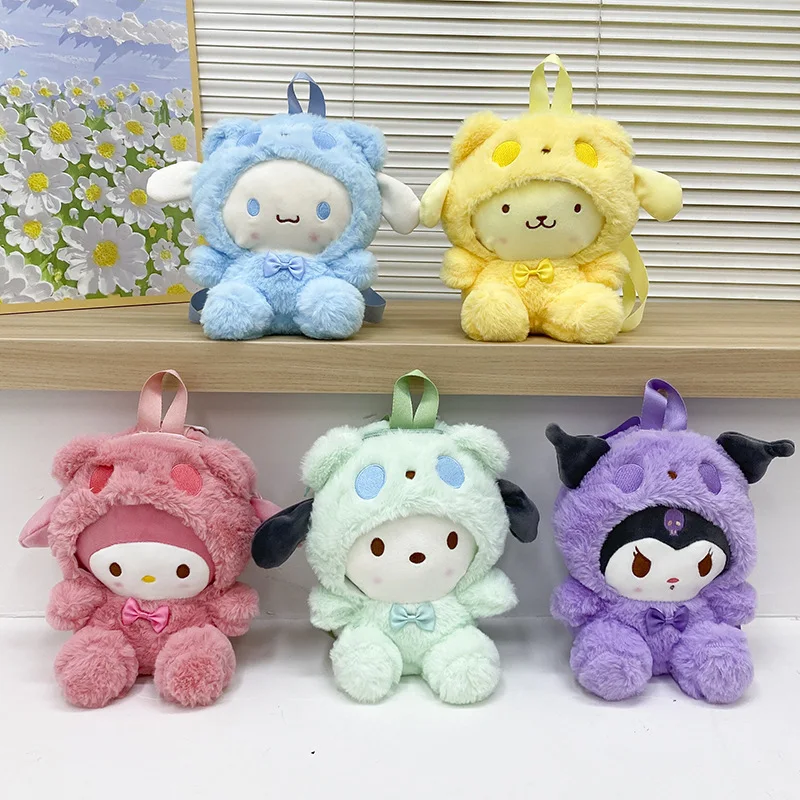

21cm Tall Kawaii Sanrio Plush Backpack Anime Kuromi Hello Kitty Cinnamoroll Plushie Bag Anime Shoulder Backpacks Girl Gifts