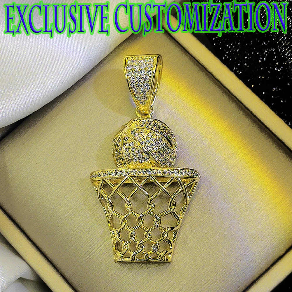 Advanced custom hip-hop necklace. Basketball pendant with diamond frame, 18K gold plated classical craftsmanship, new fashion