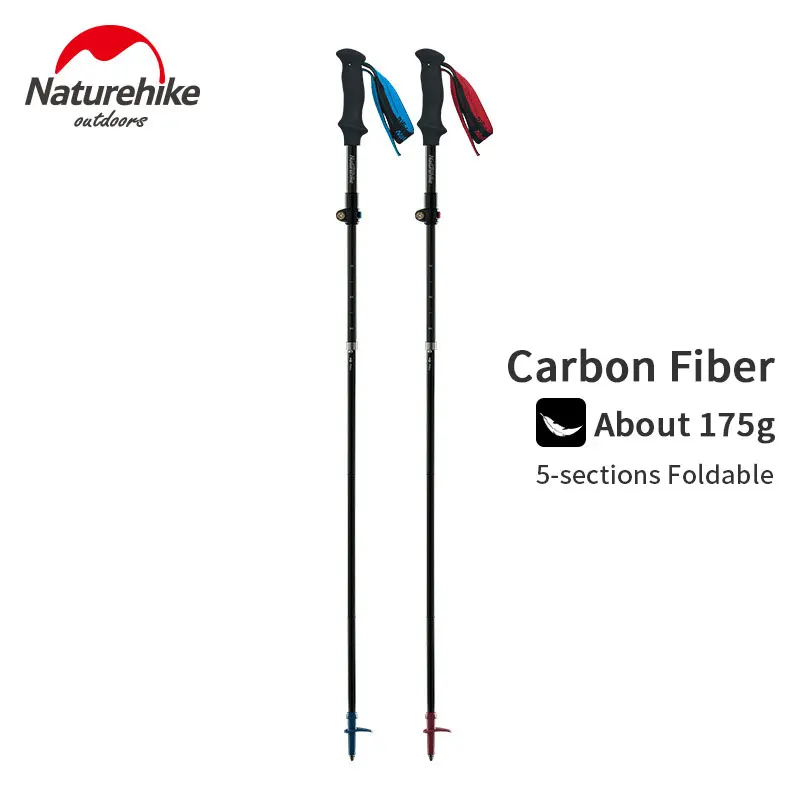 

Naturehike 5-Section Telescopic Baton Carbon Fibre Trekking Poles Adjustable Hiking Stick High-Density Nylon Webbing Wristband