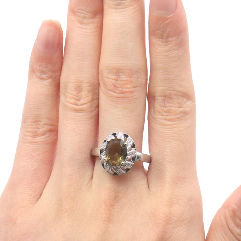 Buy 5 Get 1 Free Jzaza 16x13mm Hot Sell Color Changing Alexandrite Topaz Smoky Topaz White CZ Silver Rings